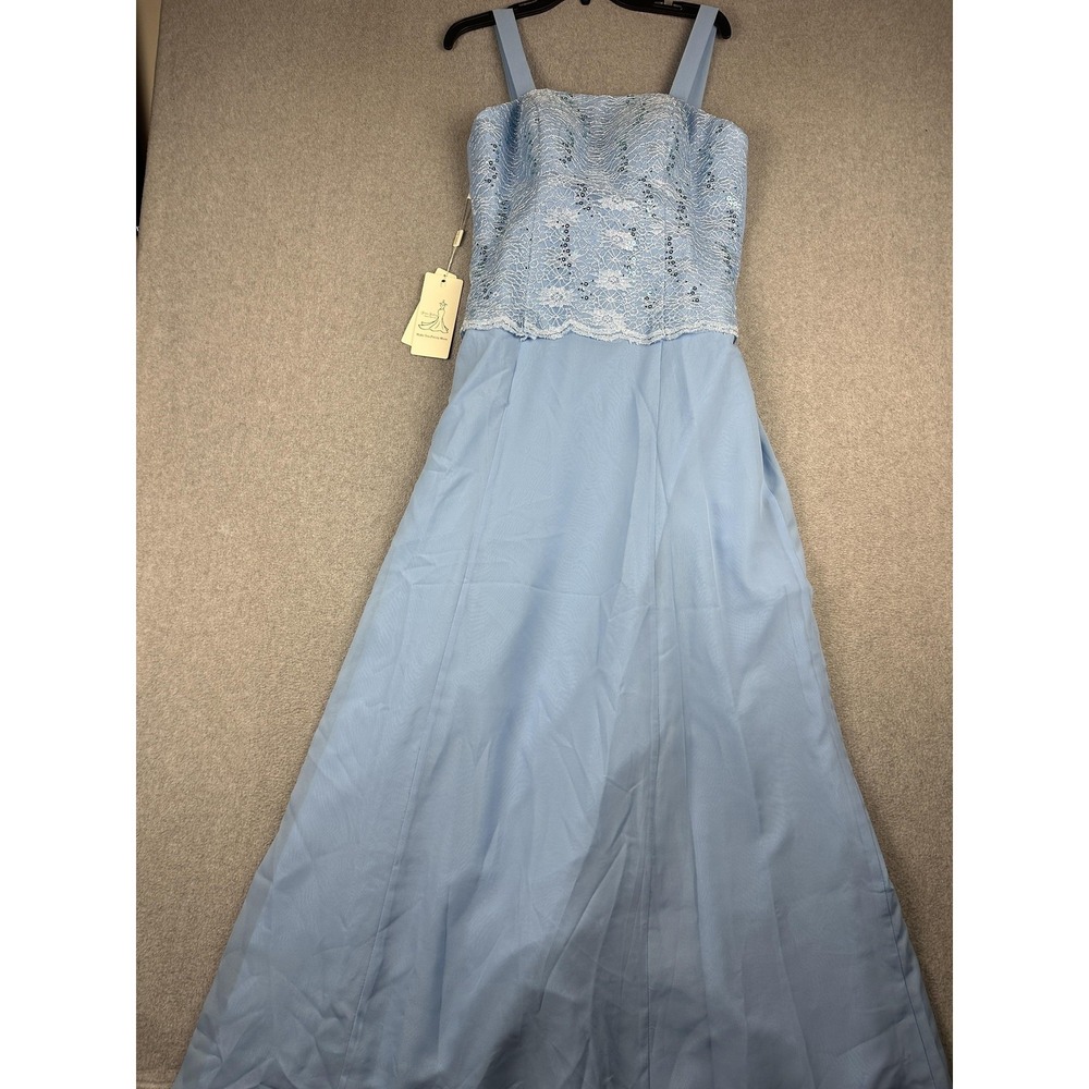 Blue Formal Dress Womens 8 Sequin Lace A Line Chiffon Maxi Wedding Gown NWT - Picture 1 of 11